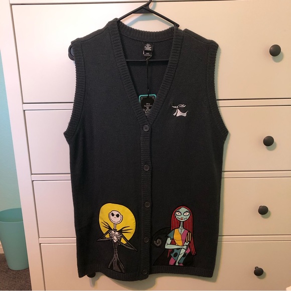 The Nightmare Before Christmas Jack & Sally Applique Girl Sweater Vest - Picture 1 of 7